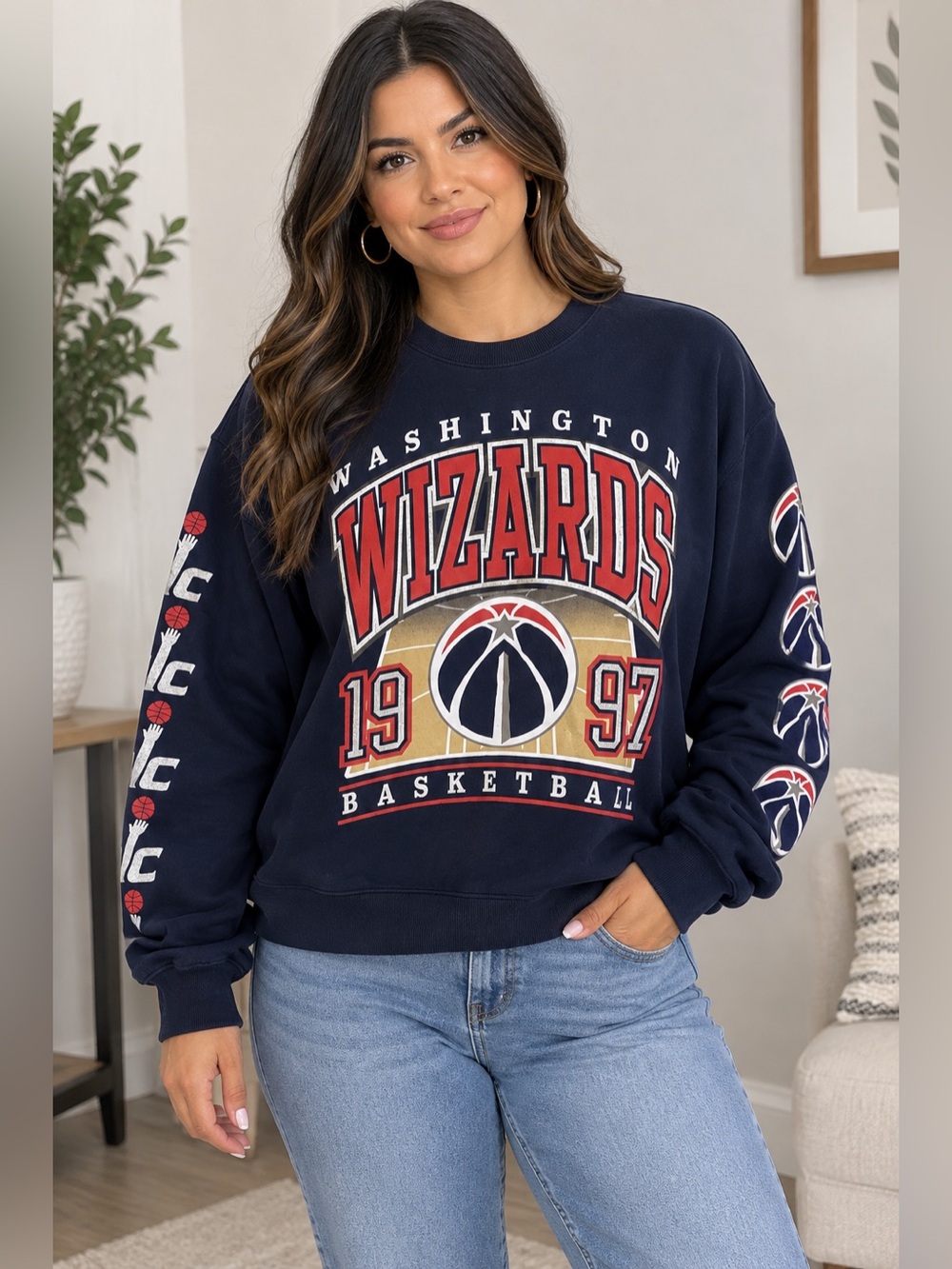 '47 Women's Washington Wizards Navy Color, Oversized Crewneck Sweatshirt